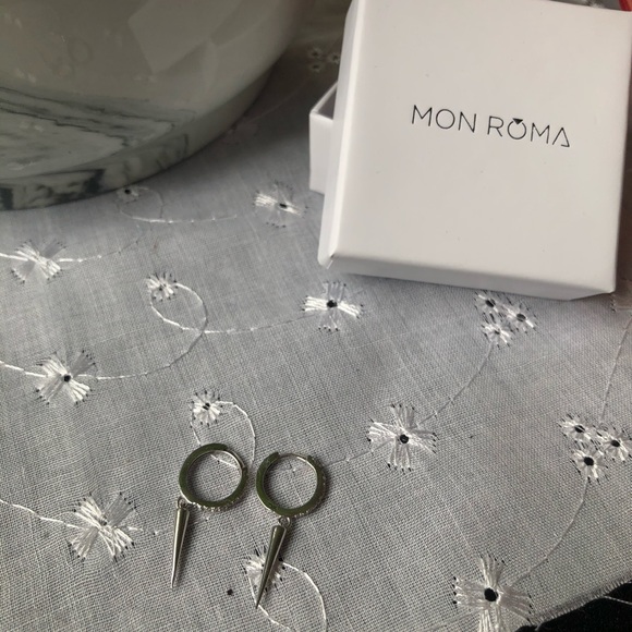 Silver Spike Cz Hoops - Picture 2 of 3